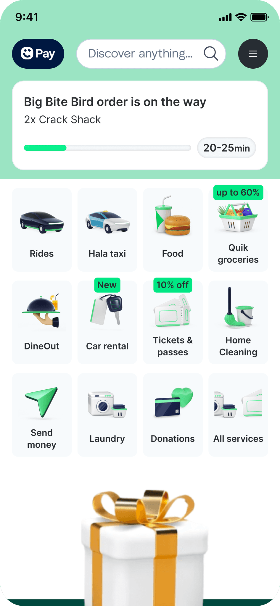 Careem super-app home with a food order on the way